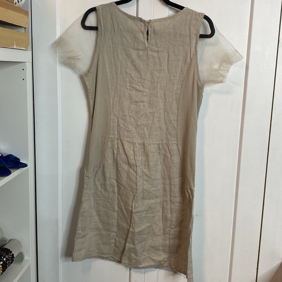 Lungo L'Arno | Taupe Beige Dress with Beaded Neckline -Linen Cotton - Medium - Picture 9 of 9
